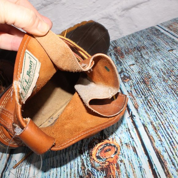 LL BEAN Brown Leather Unlined Waterproof Duck Boots Size 9 M - Picture 7 of 9
